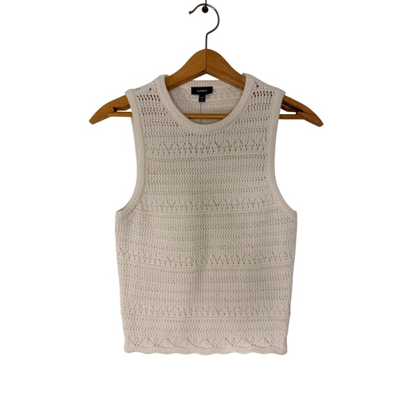 Express Tops - Express Womens Ivory Knit Sleeveless Sweater Tank Top XS Crochet Festival